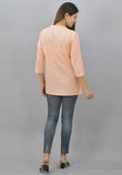 Peach Solid Cotton Flax Women Top