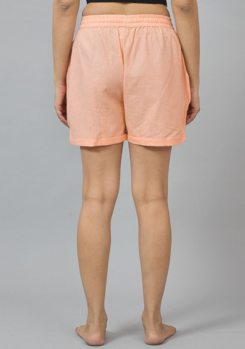 Peach Solid Cotton Shorts