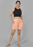 Peach Solid Cotton Shorts