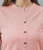 Peach Solid Cotton Stripe Women Top