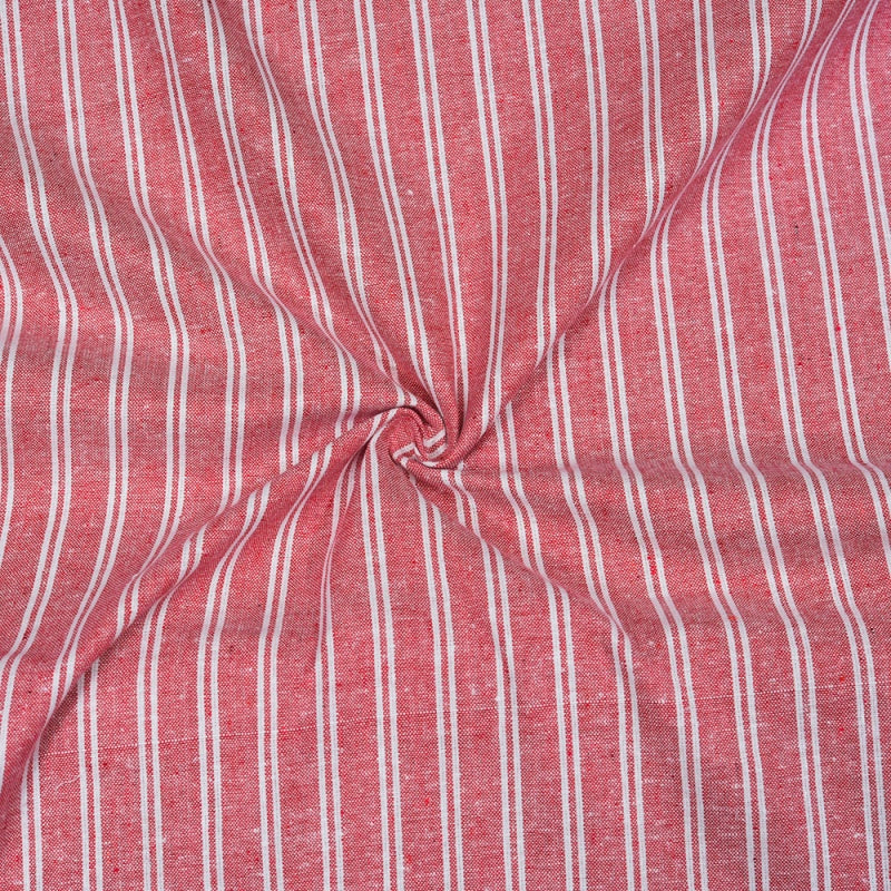 Peach White Stripe Cotton Handloom Fabric