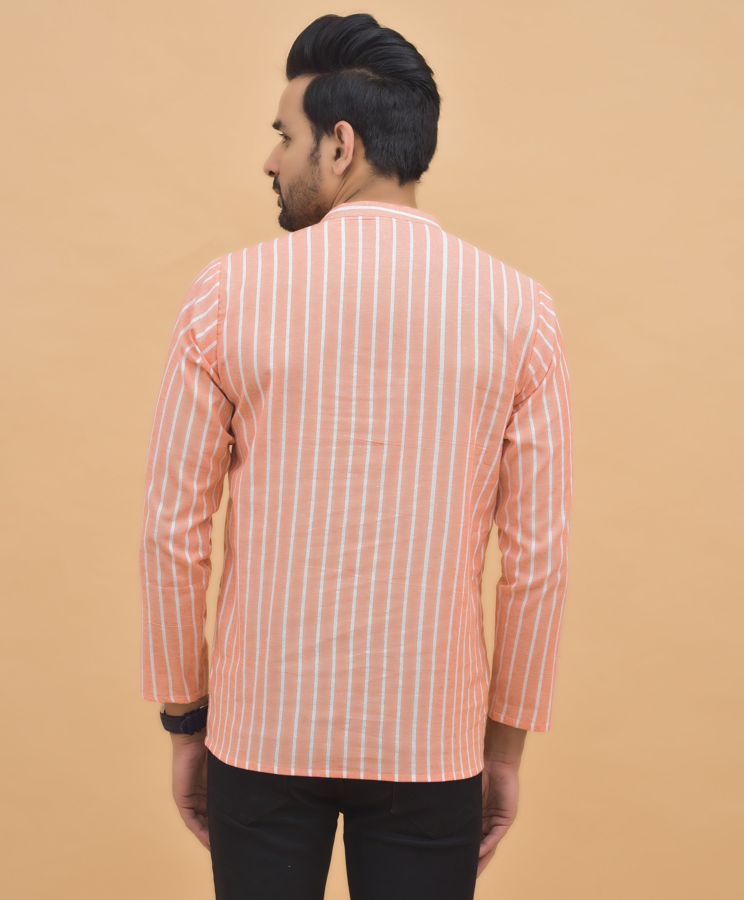 Combo of 3 Men Kurtas Stripe Cotton Handloom Sky Blue Pink and Peach