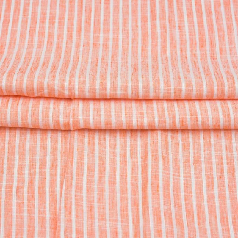 PEACH WHITE STRIPE HANDLOOM COTTON FABRIC-43423