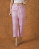 Pink Red Cotton Checks Regular Pant