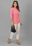 Pink Solid Cotton Women Top