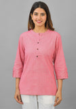 Pink Solid Cotton Women Top