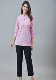 Pink White Cotton Checks Women Top