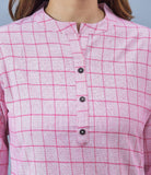 Pink White Cotton Checks Women Top