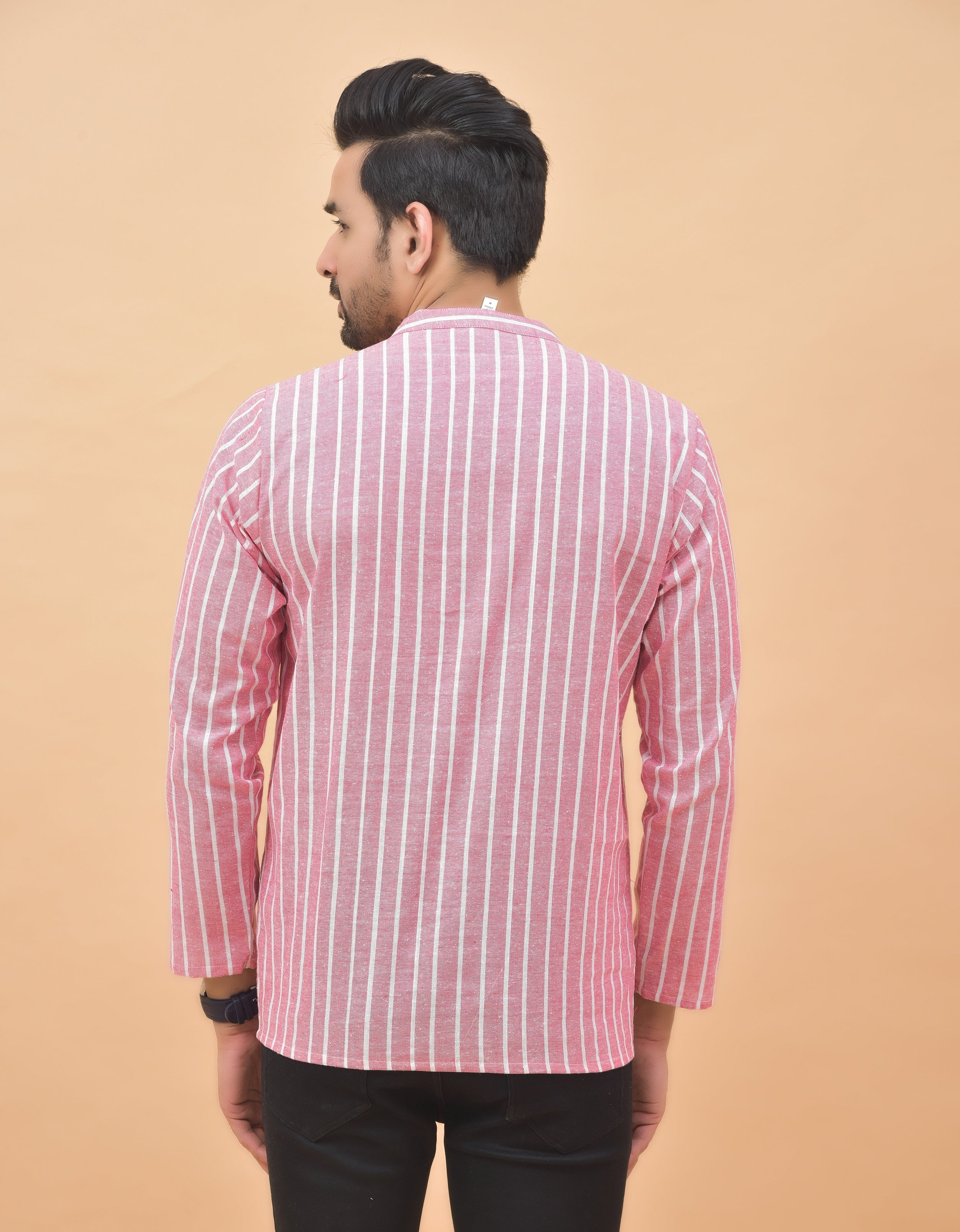 Combo of 3 Men Kurtas Stripe Cotton Handloom Green Pink and Gray