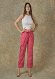 Pink Yellow Cotton Checks Belt Pant