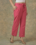 Pink Yellow Cotton Checks Belt Pant