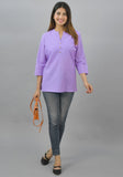 Purple Solid Cotton Flax Women Top