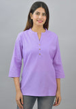 Purple Solid Cotton Flax Women Top