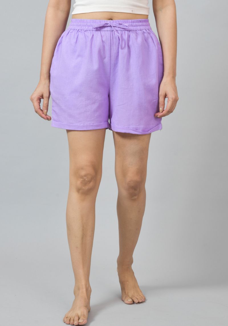 Purple Solid Cotton Shorts