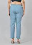 Sky Blue Solid Cotton Flax Trouser Pants