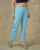 Sky Blue Solid Cotton Trouser Pant