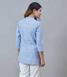 Sky Blue White Cotton Stripe Women Top