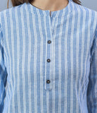 Sky Blue White Cotton Stripe Women Top