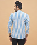 Combo of 3 Men Kurtas Stripe Cotton Handloom Sky Blue Gray and Sky Blue