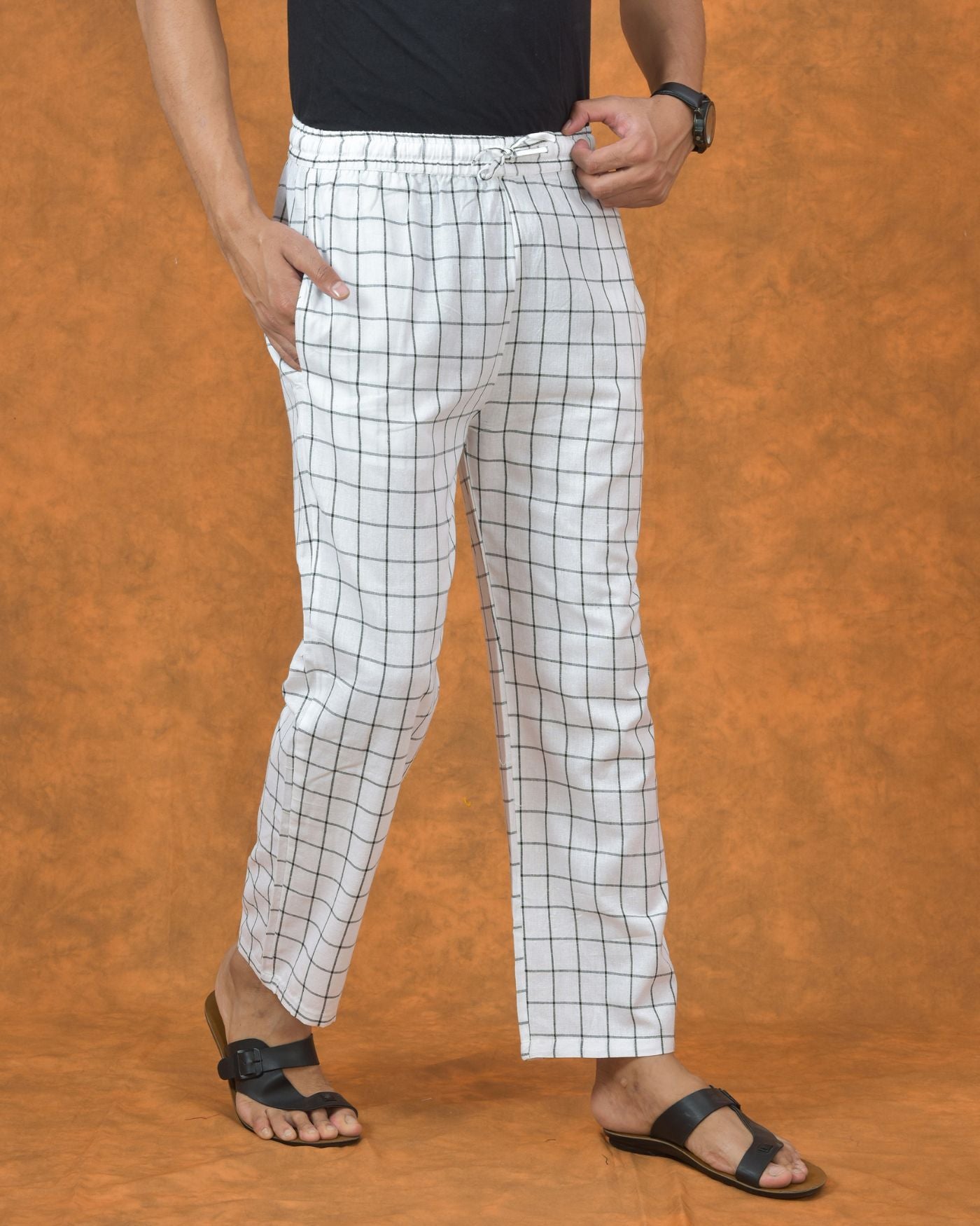 White-Black-Checks-Cotton-Handloom-Men-Pant