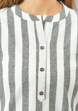 White Gray Cotton Stripe Women Top