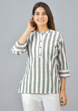 White Gray Cotton Stripe Women Top