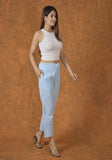 White Sky Blue Cotton Stripe Regular Pant