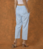 White Sky Blue Cotton Stripe Regular Pant