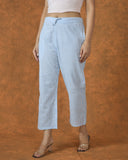 White Sky Blue Cotton Stripe Regular Pant