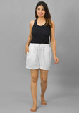 White Solid Cotton Flax Shorts