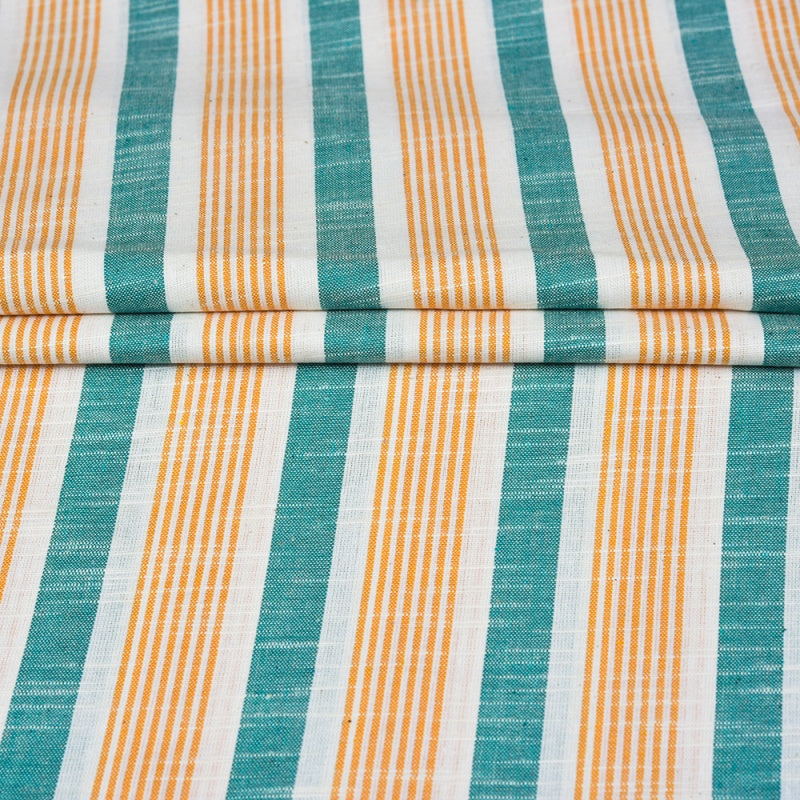 WHITE YELLOW AND GREEN STRIPE COTTON HANDLOOM FABRIC-40133