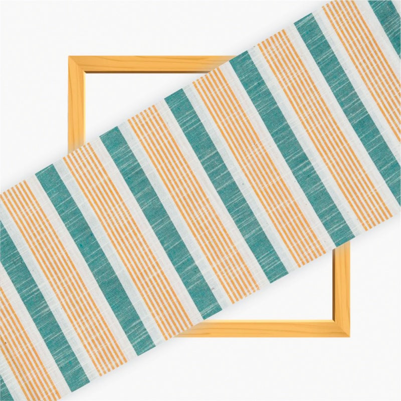 WHITE YELLOW AND GREEN STRIPE COTTON HANDLOOM FABRIC-40133