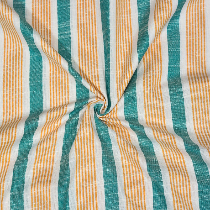 WHITE YELLOW AND GREEN STRIPE COTTON HANDLOOM FABRIC-40133