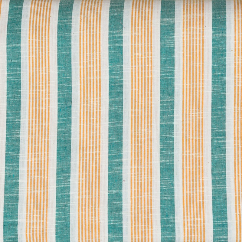 WHITE YELLOW AND GREEN STRIPE COTTON HANDLOOM FABRIC-40133