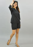 Women Co-Ords Black Cotton Flax Dress Top and Shorts