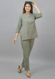 Women Co-Ords Gray Cotton Flax Dress Top and Bottom