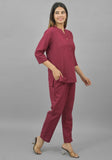 Women Co-Ords Maroon Cotton Flax Dress Top and Bottom