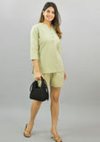 Women Co-Ords Mint Green Cotton Flax Dress Top and Shorts