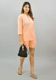 Women Co-Ords Peach Cotton Flax Dress Top and Shorts