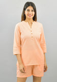 Women Co-Ords Peach Cotton Flax Dress Top and Shorts