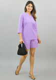 Women Co-Ords Purple Cotton Flax Dress Top and Shorts