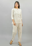 Women Co-Ords White Cotton Checks Dress Top and Bottom