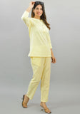 Women Co-Ords Yellow Cotton Checks Dress Top and Bottom