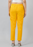 Yellow Solid Cotton Flax Trouser Pants