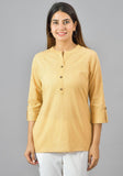 Yellow Solid Cotton Women Top