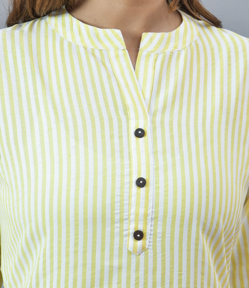 Yellow White Cotton Stripe Women Top